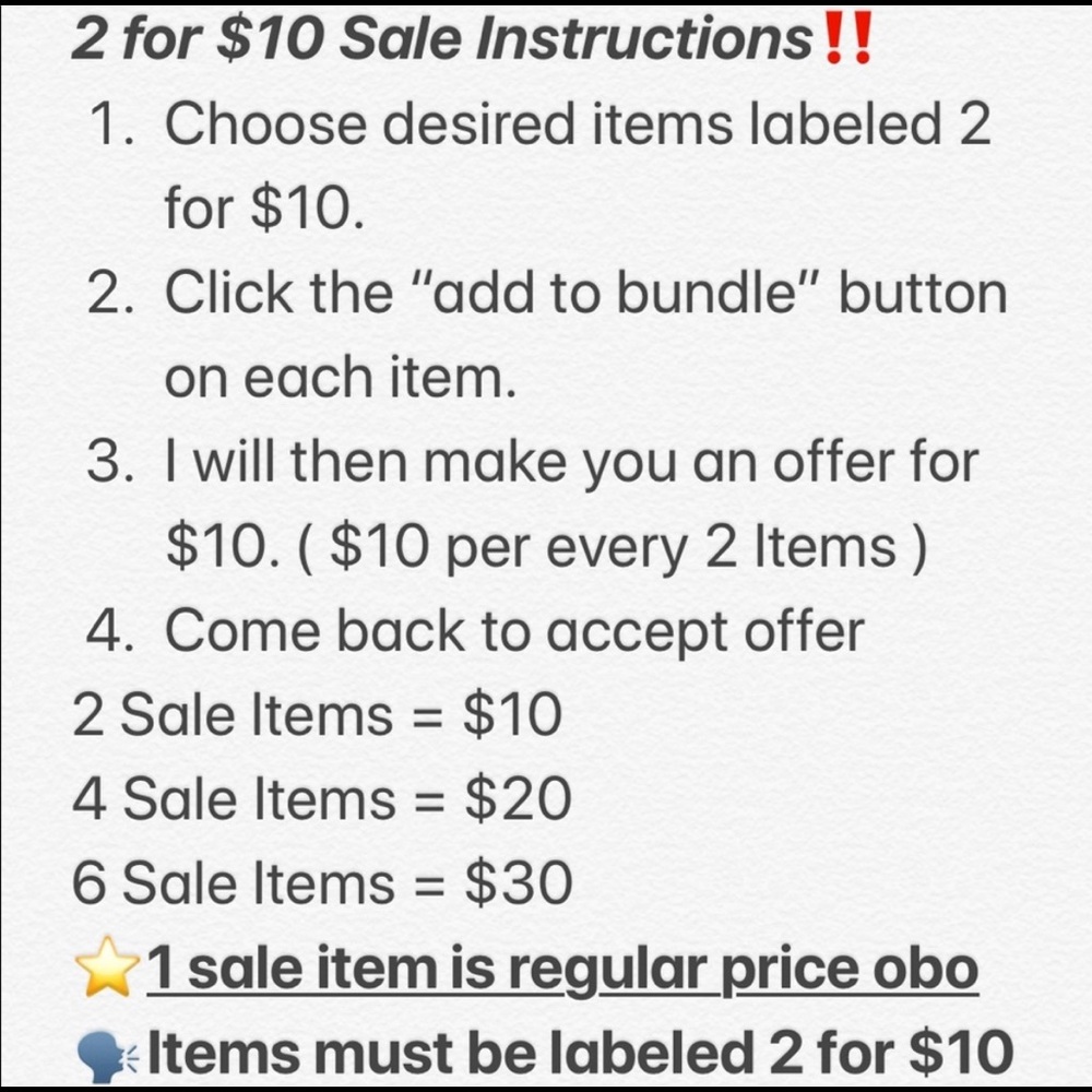 2/$10 instructions